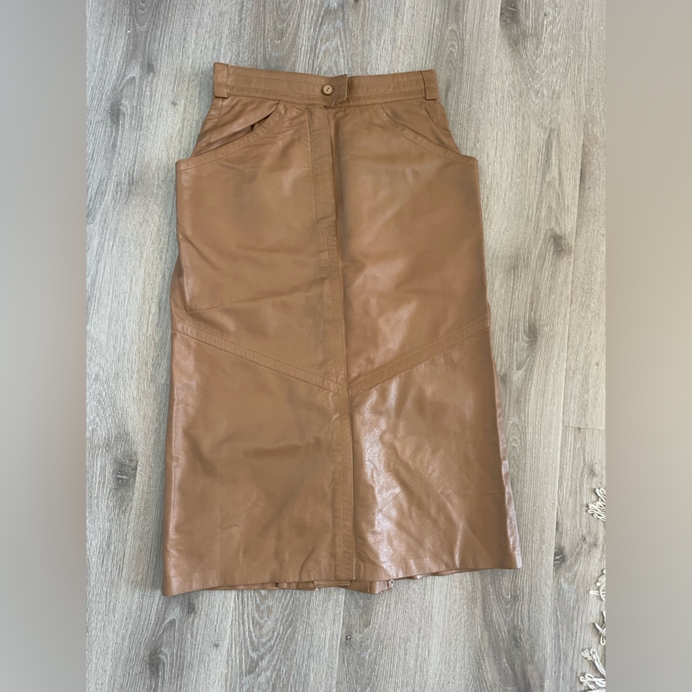 Tan Vintage leather Skirts with Pockets